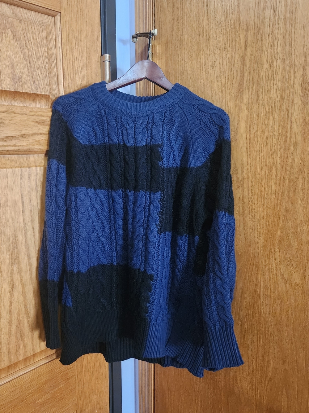 Tuckernuck Blue and Black Cable-Knit Crewneck Sweater